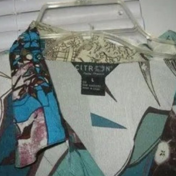 ❤️CITRON Santa Monica Silk Ruffle Geisha Bonzi Swallows Top Jacket Size Large - Picture 3 of 9